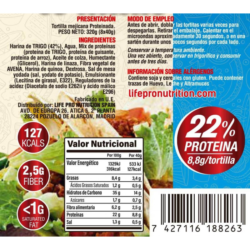 Tortillas Wrap Proteicas 8X40G Lifepro - Imagen 2