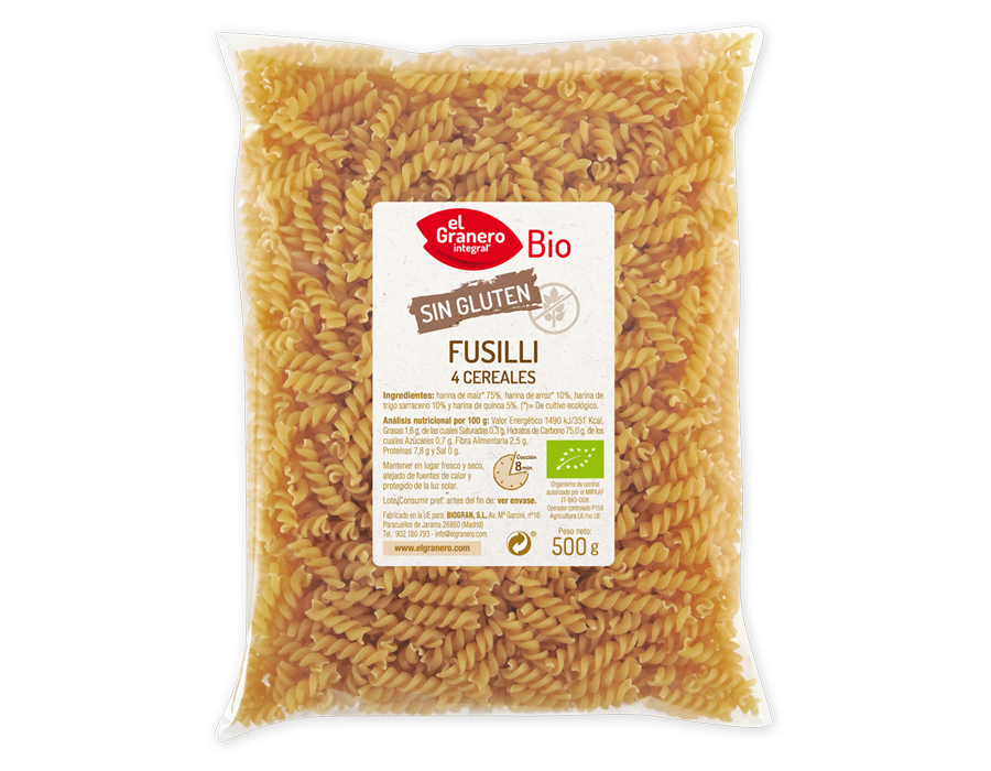 Fusilli 4 Cereales Bio Sin Gluten 500G Elgranero