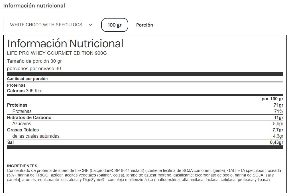 Whey Gourmet Edition White Choco Speculoos 900G Lifepro - Imagen 2